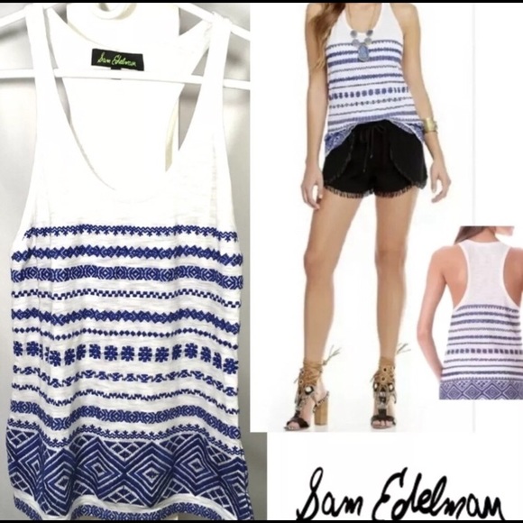 Sam Edelman Embroider Boho Razor Back Top Blouse - Picture 3 of 7